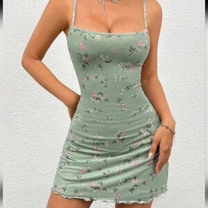 Floral Printed Ruffle Trim Cami Dress For Summer Picni